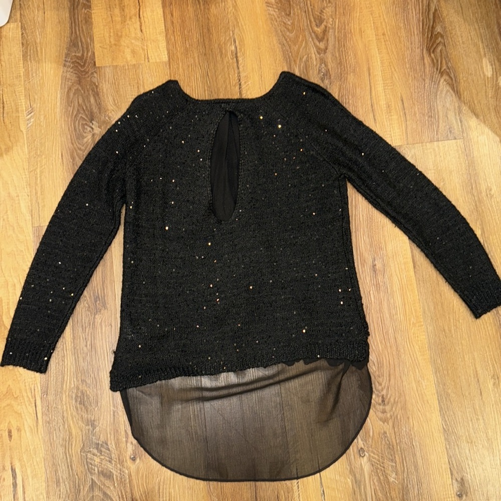 Katsumi Anthropologie Black Shimmer Sequin Sweater w/Keyhole Back (Size: M) - Picture 3 of 10